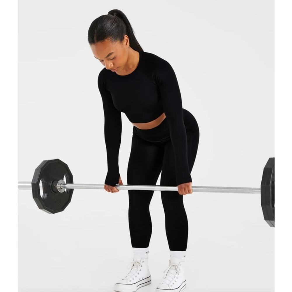 AYBL Motion Seamless Long Sleeve Crop Top Jet Black Sz XS NEW